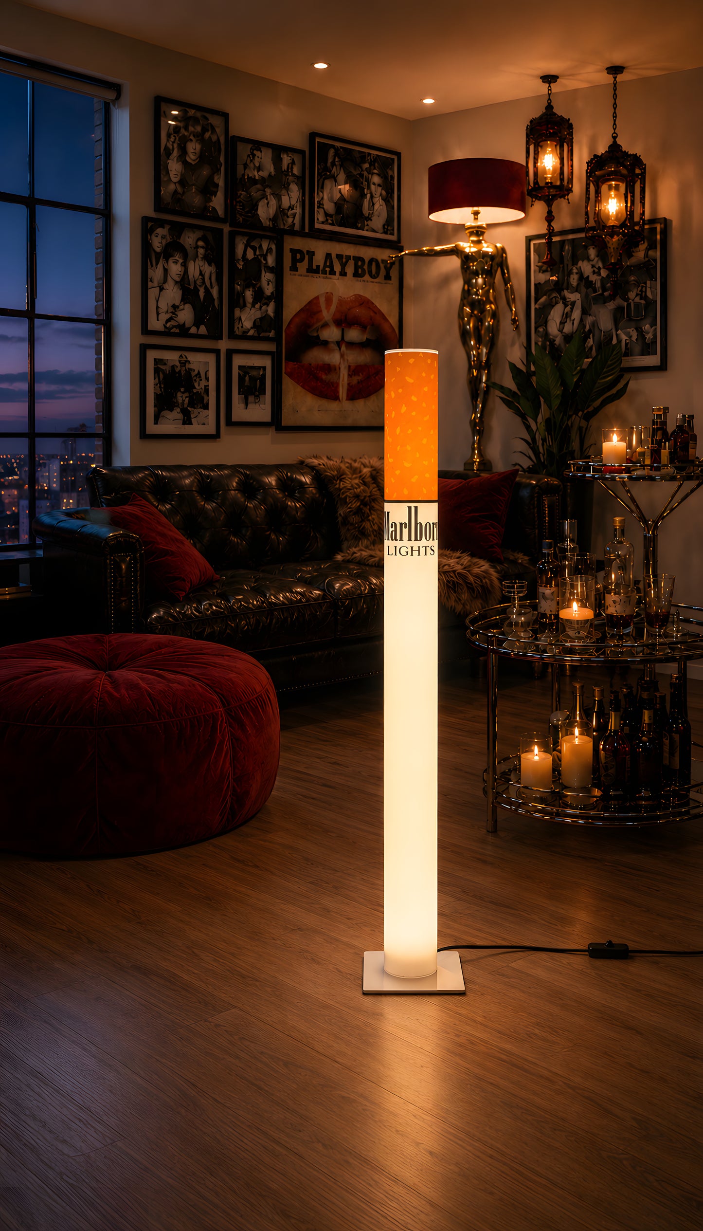 Marlboro Lamp | Vintage Giant Cigarette Lamp 95 cm (37.4") Retro Floor Lamp, Man Cave & Home Bar Decor