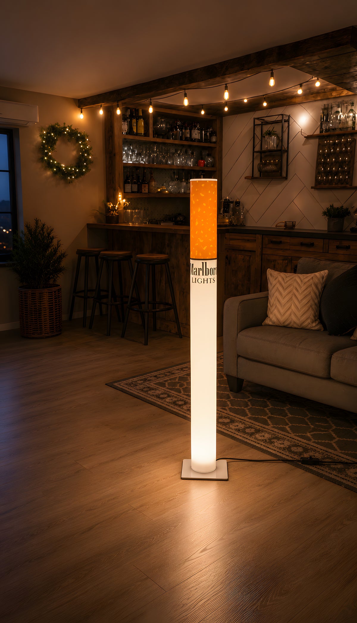 Marlboro Lamp | Vintage Giant Cigarette Lamp 95 cm (37.4") Retro Floor Lamp, Man Cave & Home Bar Decor