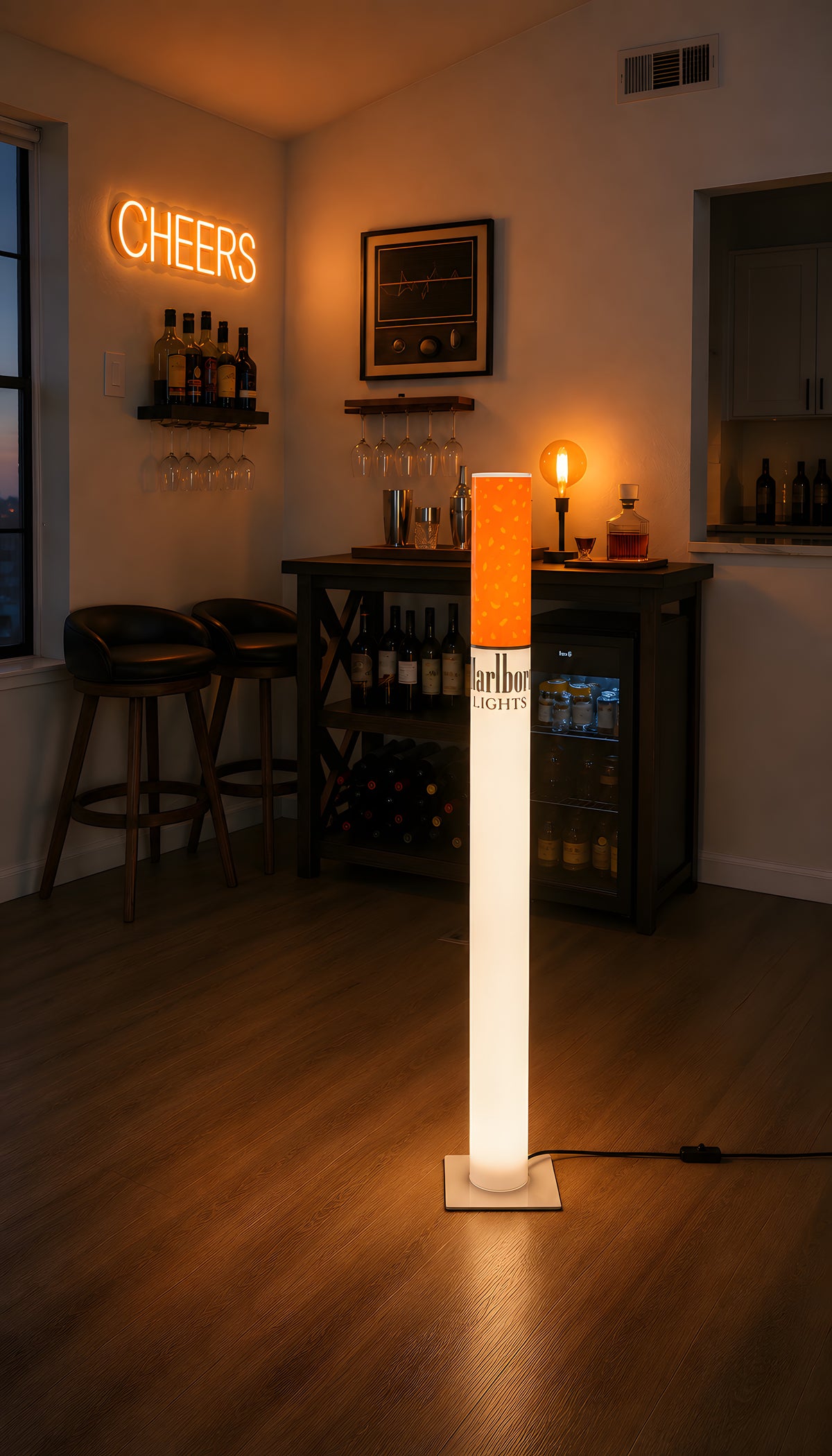 Marlboro Lamp | Vintage Giant Cigarette Lamp 95 cm (37.4") Retro Floor Lamp, Man Cave & Home Bar Decor