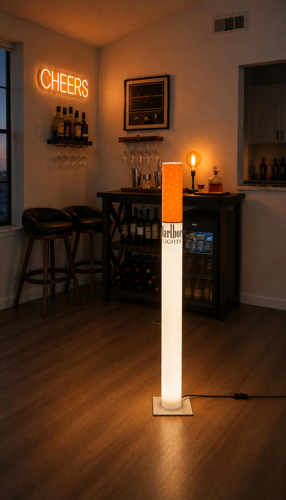 Marlboro Lamp | Vintage Giant Cigarette Lamp 95 cm (37.4") Retro Floor Lamp, Man Cave & Home Bar Decor