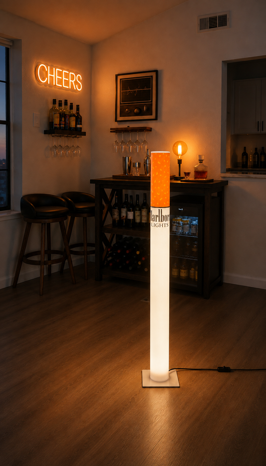 Marlboro Lamp | Vintage Giant Cigarette Lamp 95 cm (37.4") Retro Floor Lamp, Man Cave & Home Bar Decor