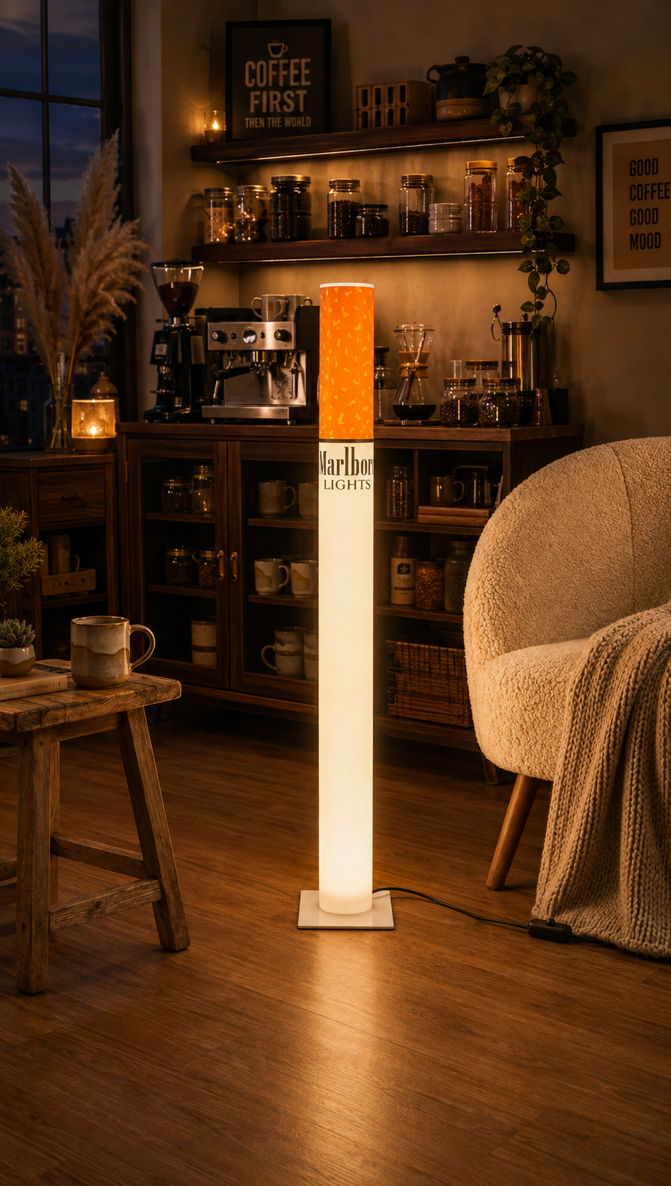 Marlboro Lamp | Vintage Giant Cigarette Lamp 95 cm (37.4") Retro Floor Lamp, Man Cave & Home Bar Decor