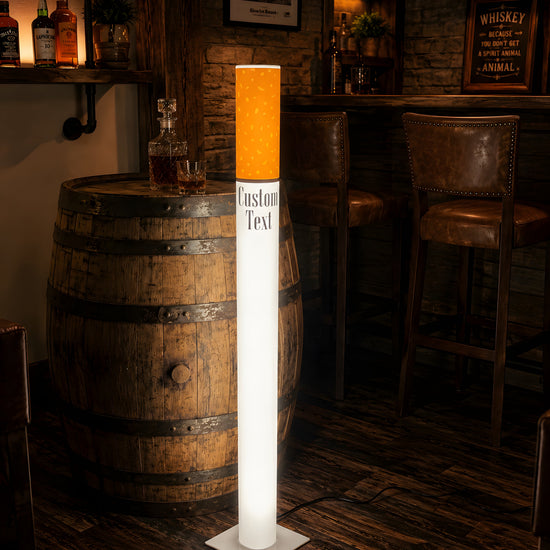 Marlboro Lamp vintage giant cigarette floor lamp 95 cm shown lit in a rustic home bar setting